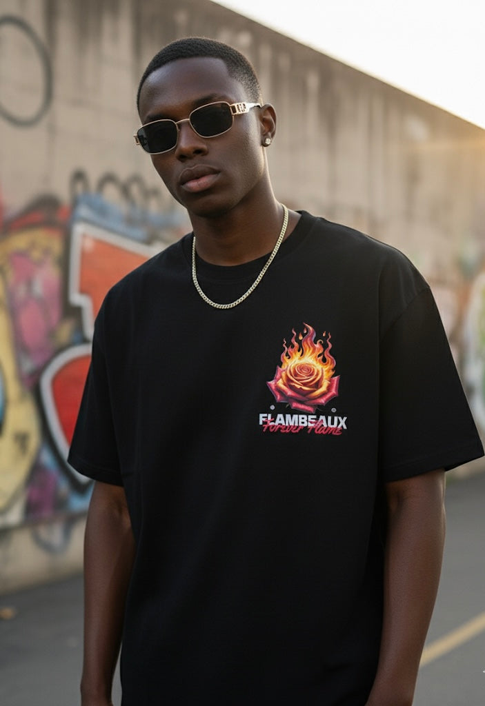 Burning Rose Tee-Black/Red