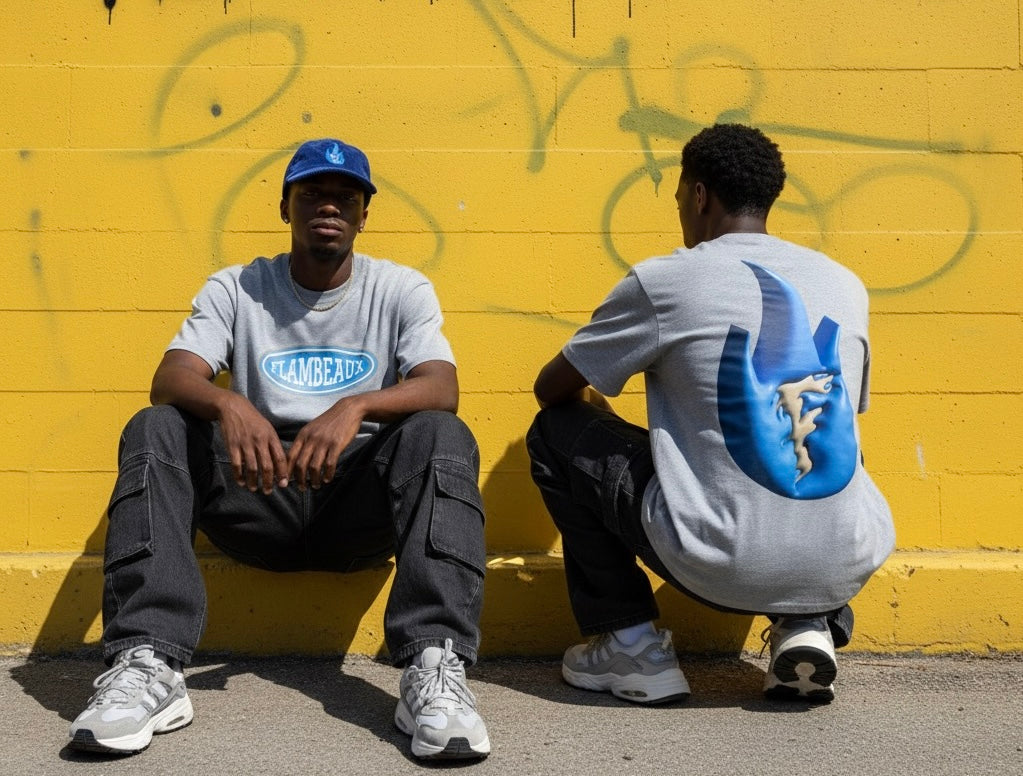 Classic Flame Tee- Heather Grey/Blue