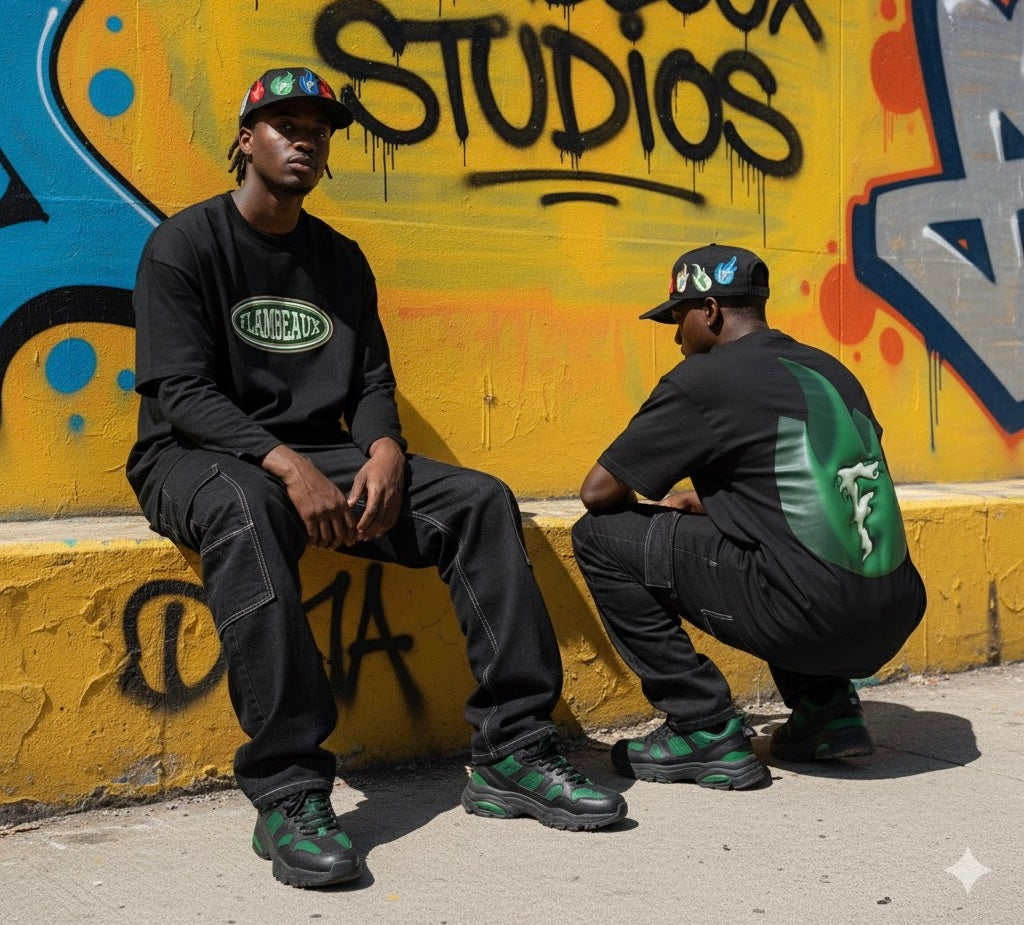 Classic Flame Tee-Black/Green