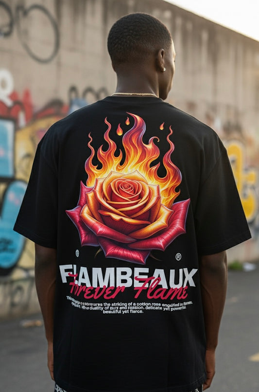 Burning Rose Tee-Black/Red